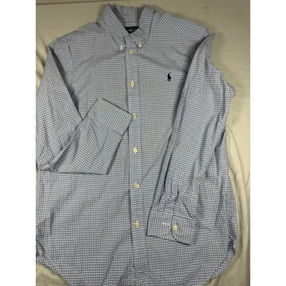 Ralph Lauren Youth XL 18-20 Blue Check Button Down Long Sleeve Shirt Cotton